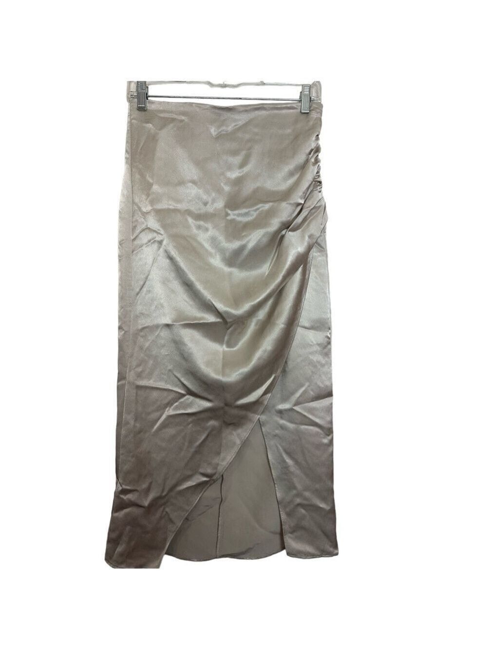 Zara Satin Champagne High Waisted Wrap Midi Skirt